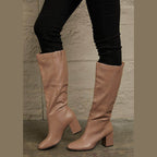 Trendsi women's tan high knee boots with block heels for stylish wear