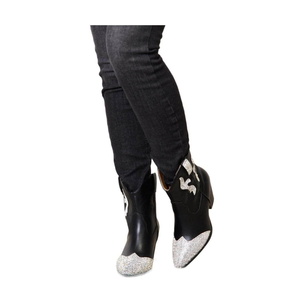 Trendsi women's black boots pointed toe with silver glitter accents
