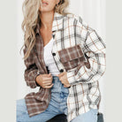 Brown plaid oversized shacket featuring a mixed check design for a stylish casual look
