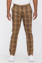 Stylish brown plaid slim fit trousers for men, perfect for casual or semi-formal occasions