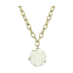 Brush brass rose necklace featuring a delicate white rose pendant on a gold chain