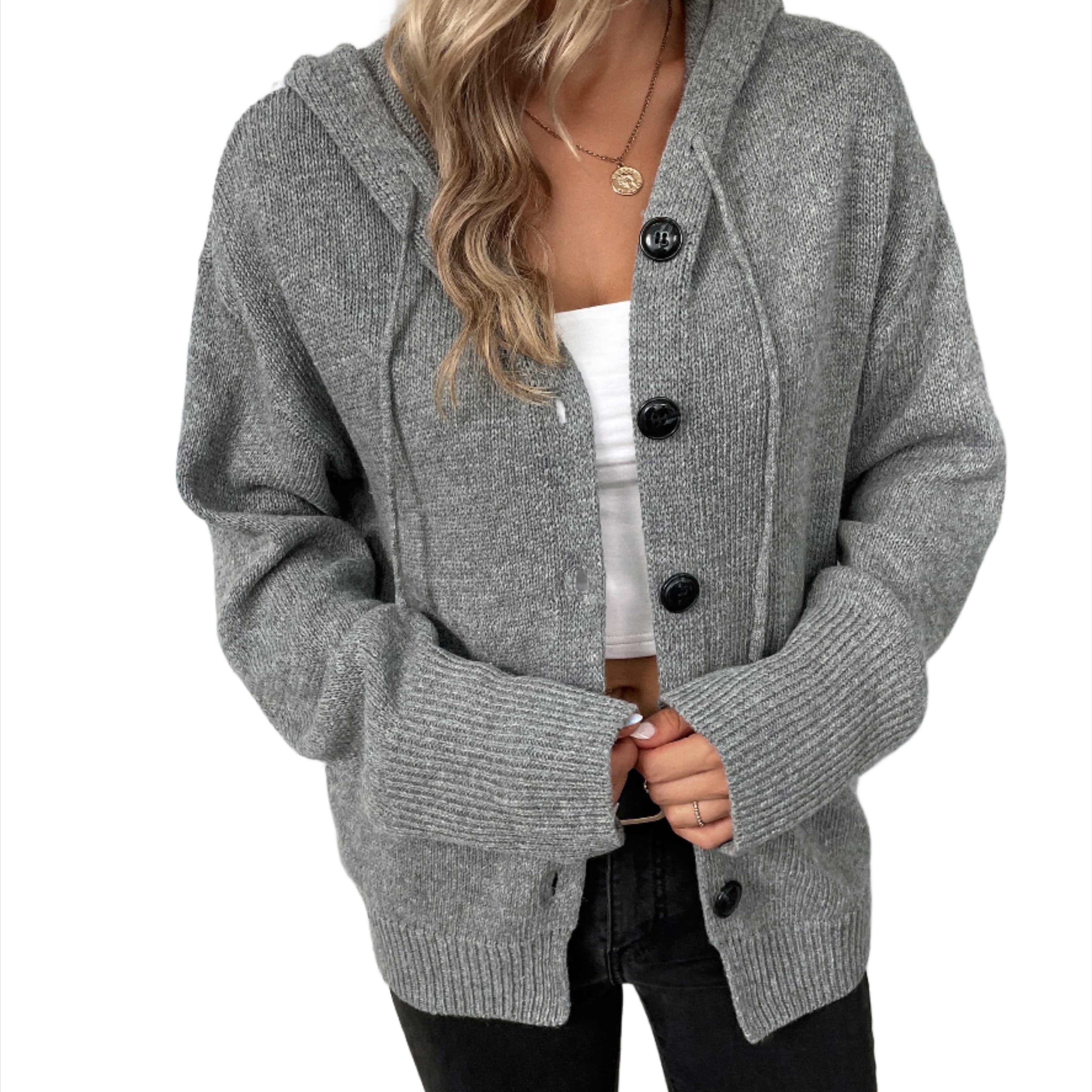 Women's Sweaters - Cardigans Button-Down Long Sleeve Hooded Sweater