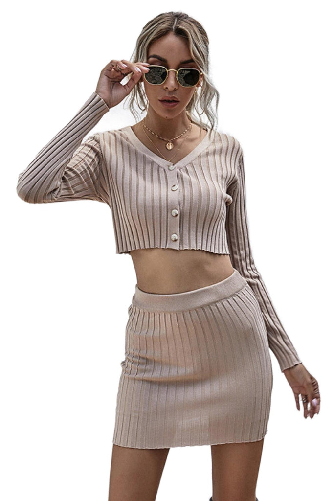 Women's Outfits & Sets Button Front Crop Sweater And Skirt Set