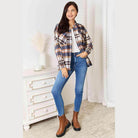Trendsi button front plaid shacket in brown and navy with stylish pockets for a casual look