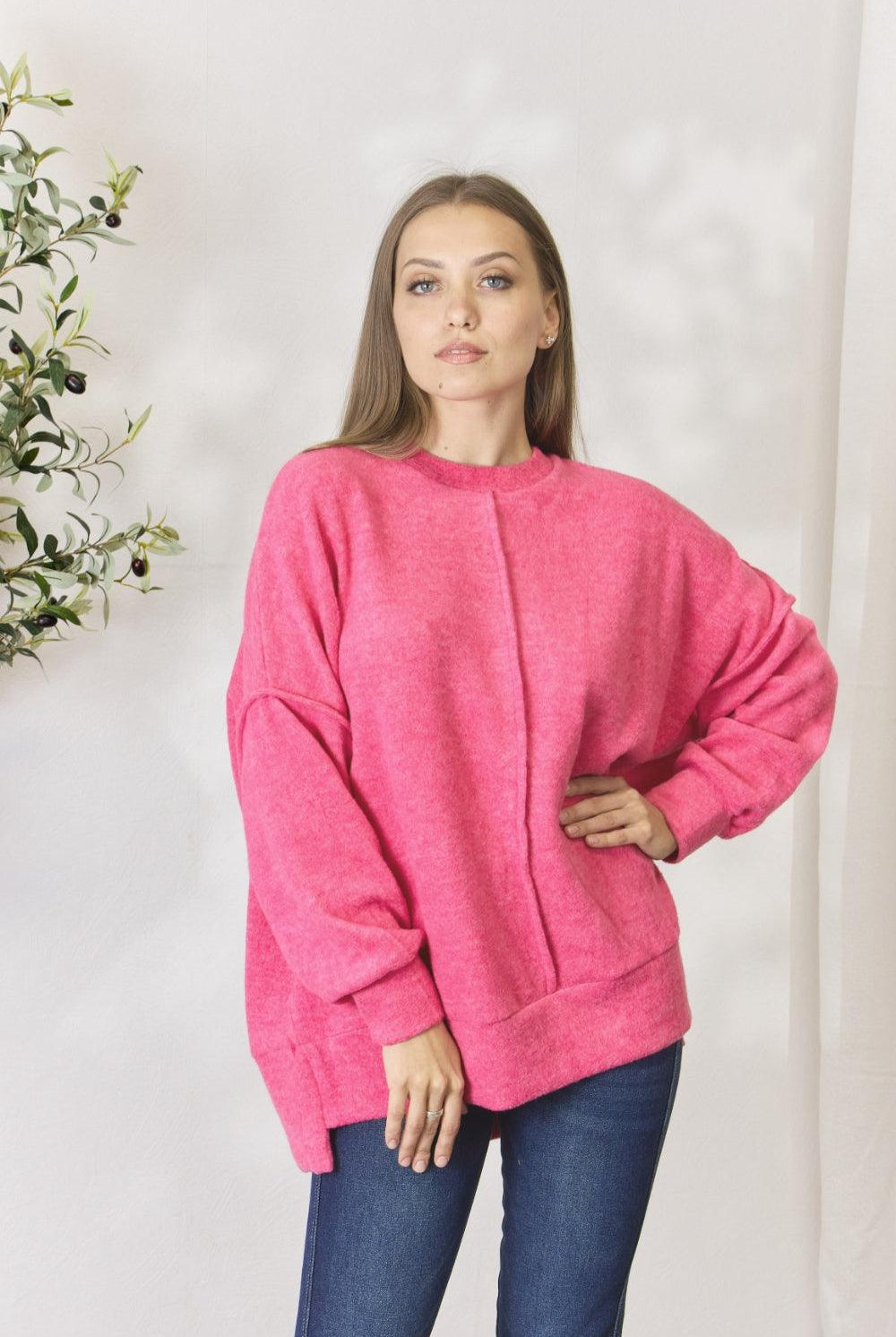 Women's Shirts Zenana Full Size Center Seam Long Sleeve Sweatshirt
