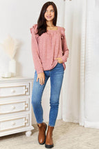 Double Take Square Neck Ruffle Shoulder Long Sleeve T-Shirt - VacationGrabs