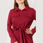 Culture Code Full Size Tie Front Half Zip Long Sleeve Shirt - VacationGrabs