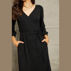 Culture Code Full Size Surplice Flare Ruching Dress - VacationGrabs