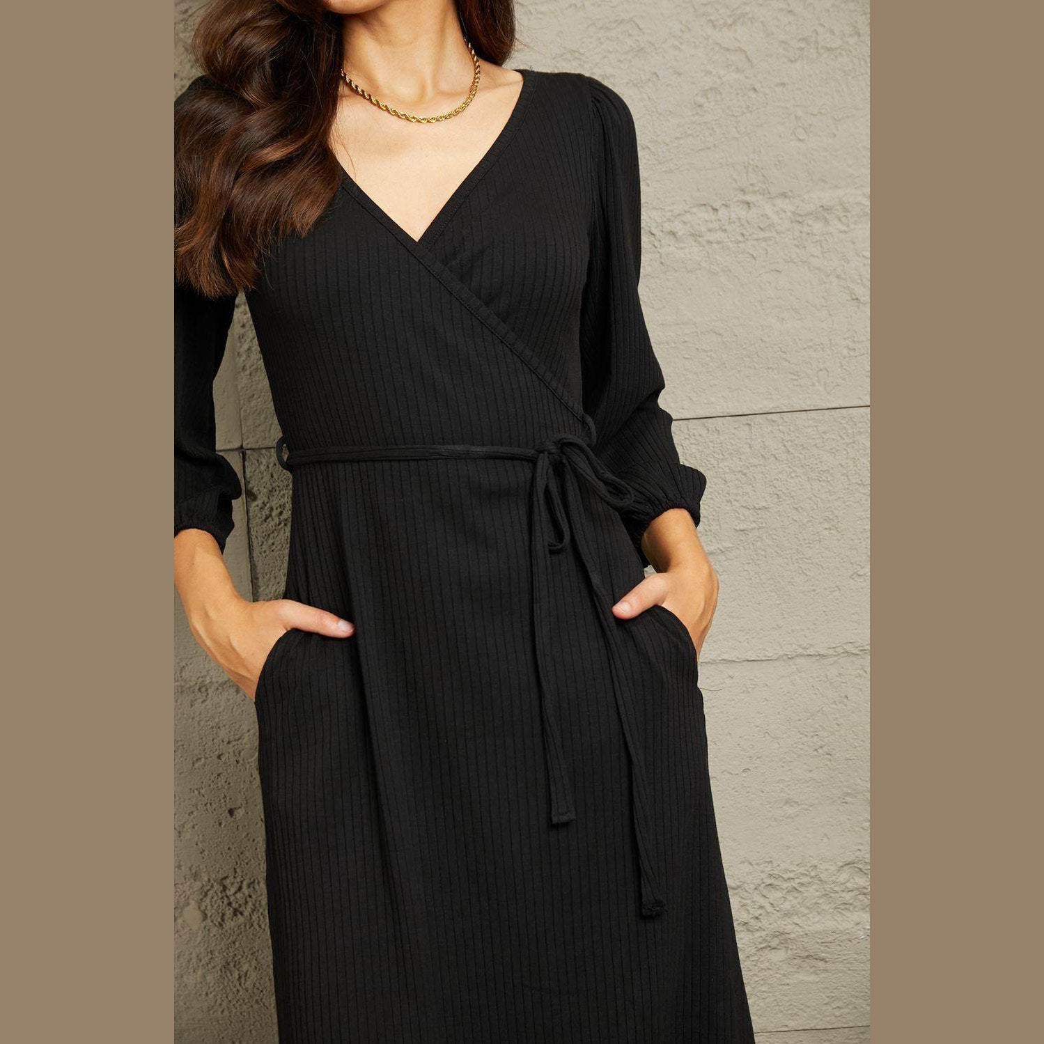 Culture Code Full Size Surplice Flare Ruching Dress - VacationGrabs