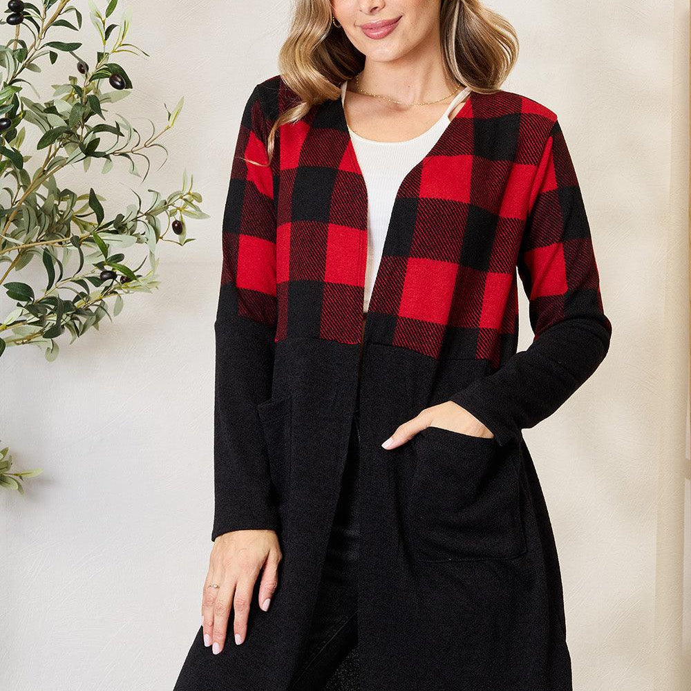 Women's Sweaters - Cardigans Heimish Full Size Plaid Open Front Cardigan