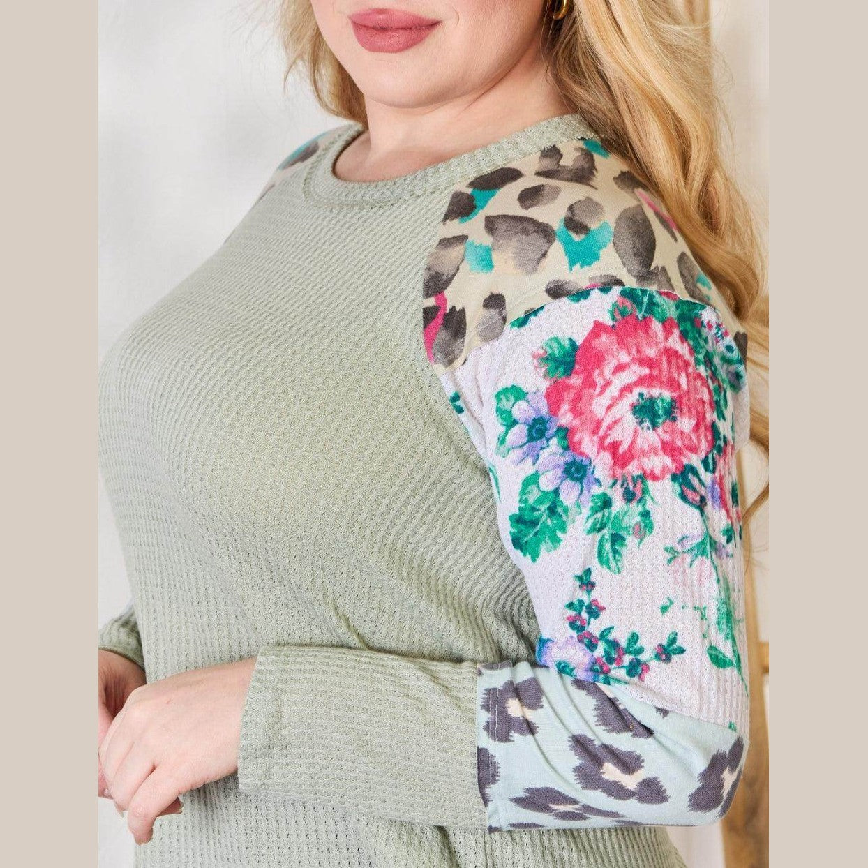 Hailey & Co Full Size Printed Round Neck Blouse - VacationGrabs