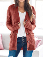 Women's Sweaters - Cardigans Cable-Knit Buttoned Cardigan with Pockets