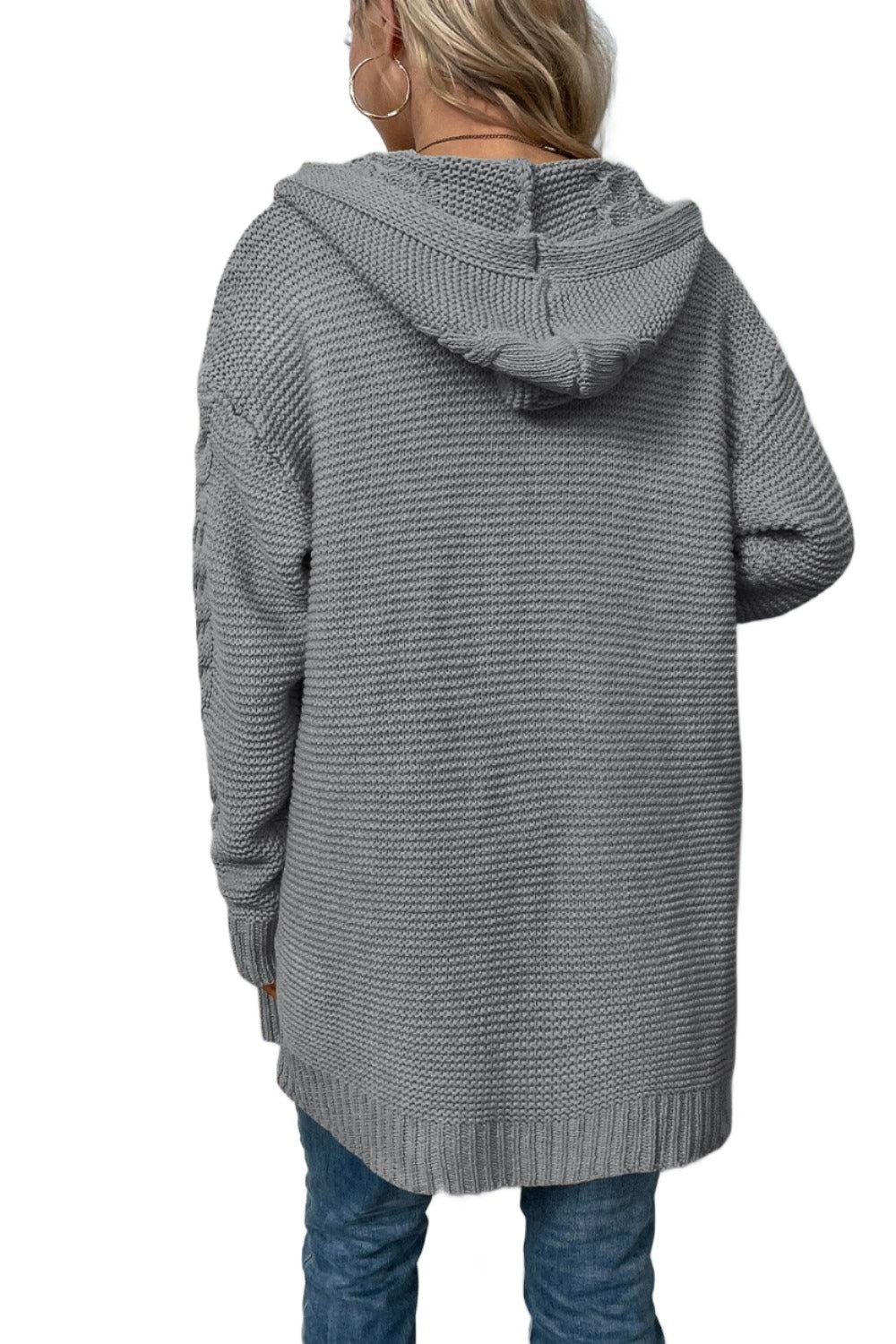 Women's Sweaters - Cardigans Cable-Knit Dropped Shoulder Hooded Cardigan