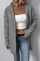 Women's Sweaters - Cardigans Cable-Knit Dropped Shoulder Hooded Cardigan