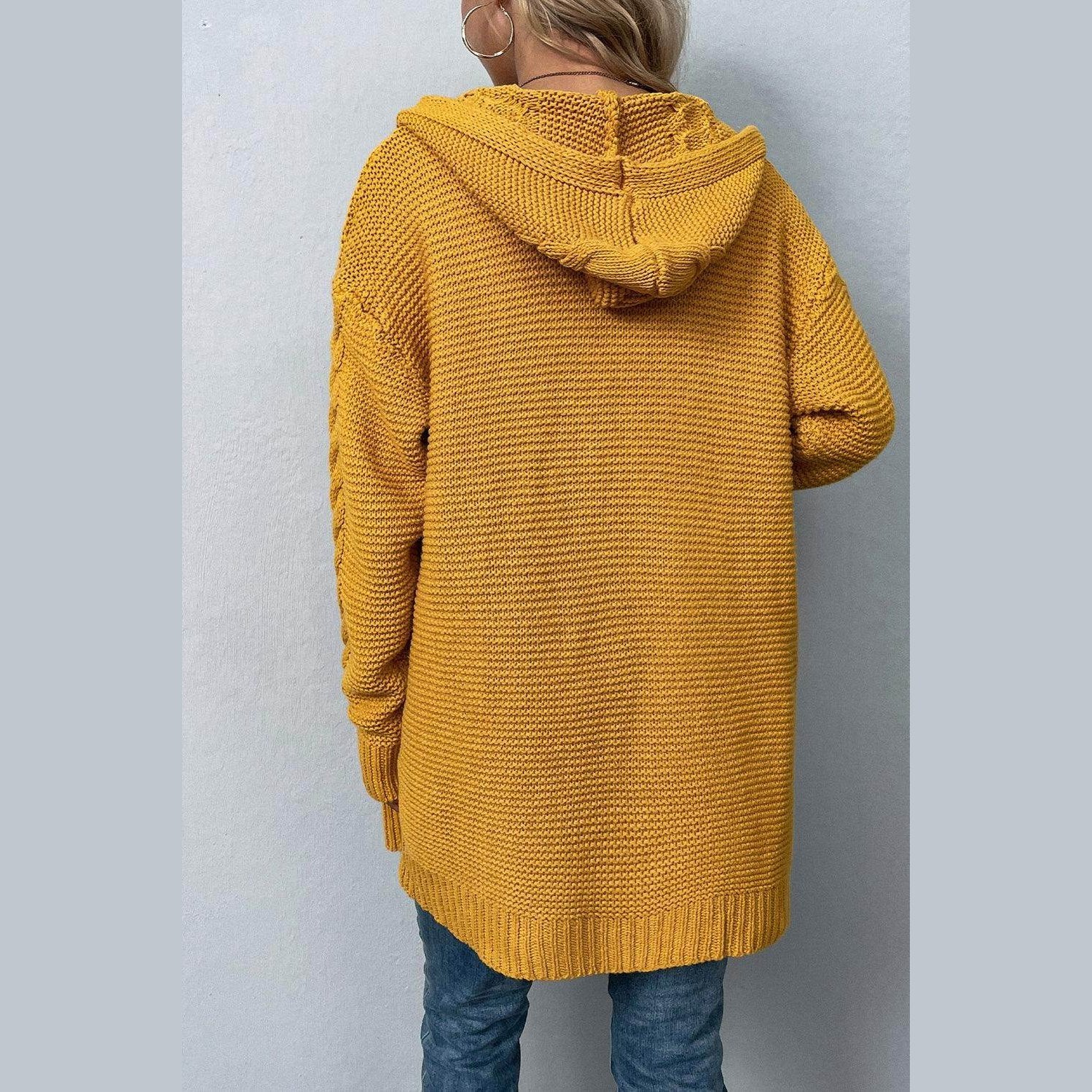 Cable-Knit Dropped Shoulder Hooded Cardigan - VacationGrabs