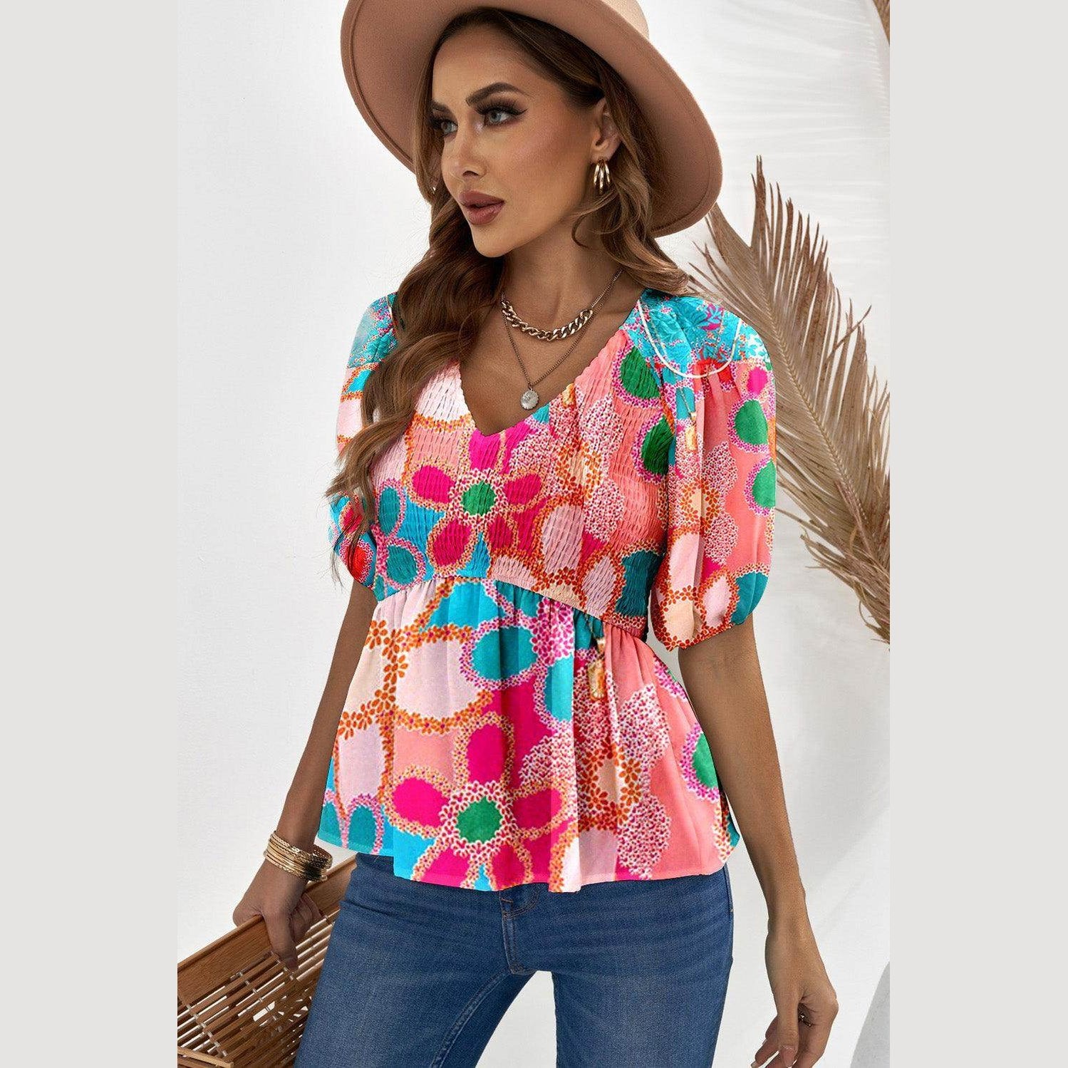 Trendsi Women's Casual Beachwear Blouse in Bright Floral Design, Perfect for Summer Outfits