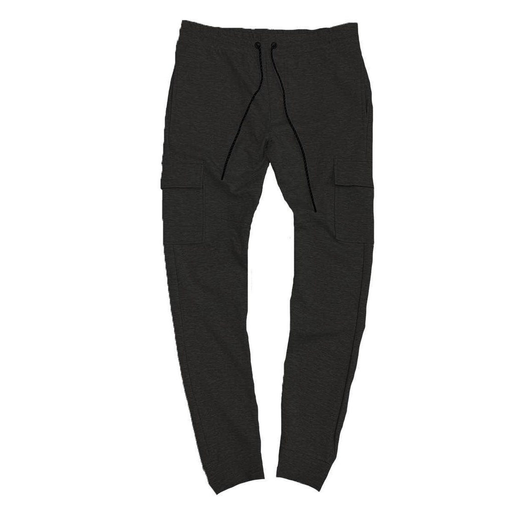 WEIV Men's Casual Cargo Joggers in Black with Side Pockets and Adjustable Waistband