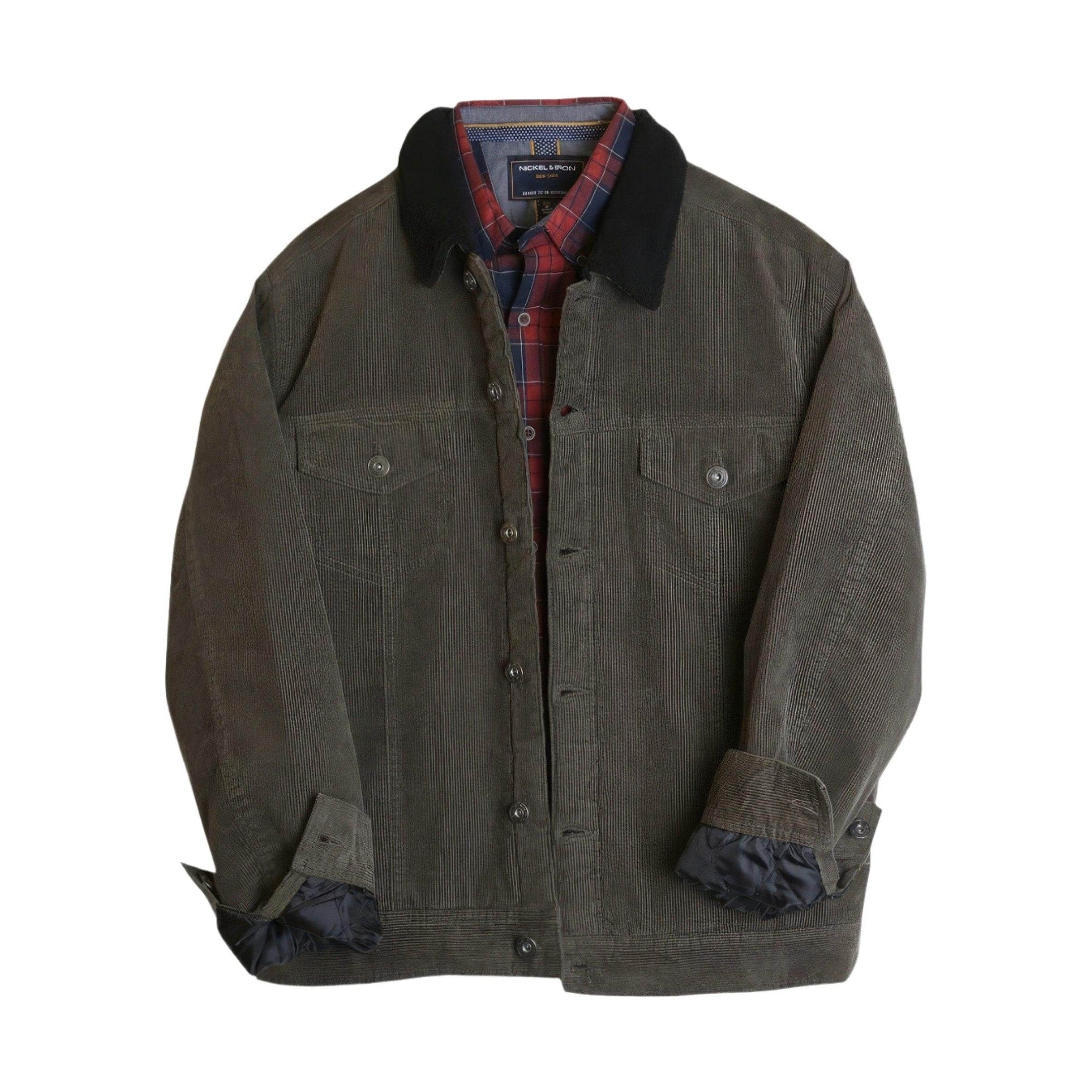Casual Corduroy Lined Trucker Jacket Olive Green - VacationGrabs