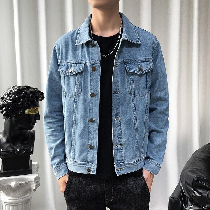 Hfyihgf Denim Jacket for Men Casual Washed Distressed Slim Fit Denim Jacket  Classic Fashion Trucker Jean Coat Multi-Pocket(Blue,L) - Walmart.com