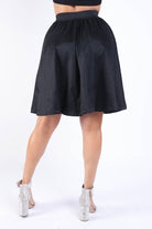Women's Skirts Casual Elastic High Waist Pleated Midi Flare Black Skirt