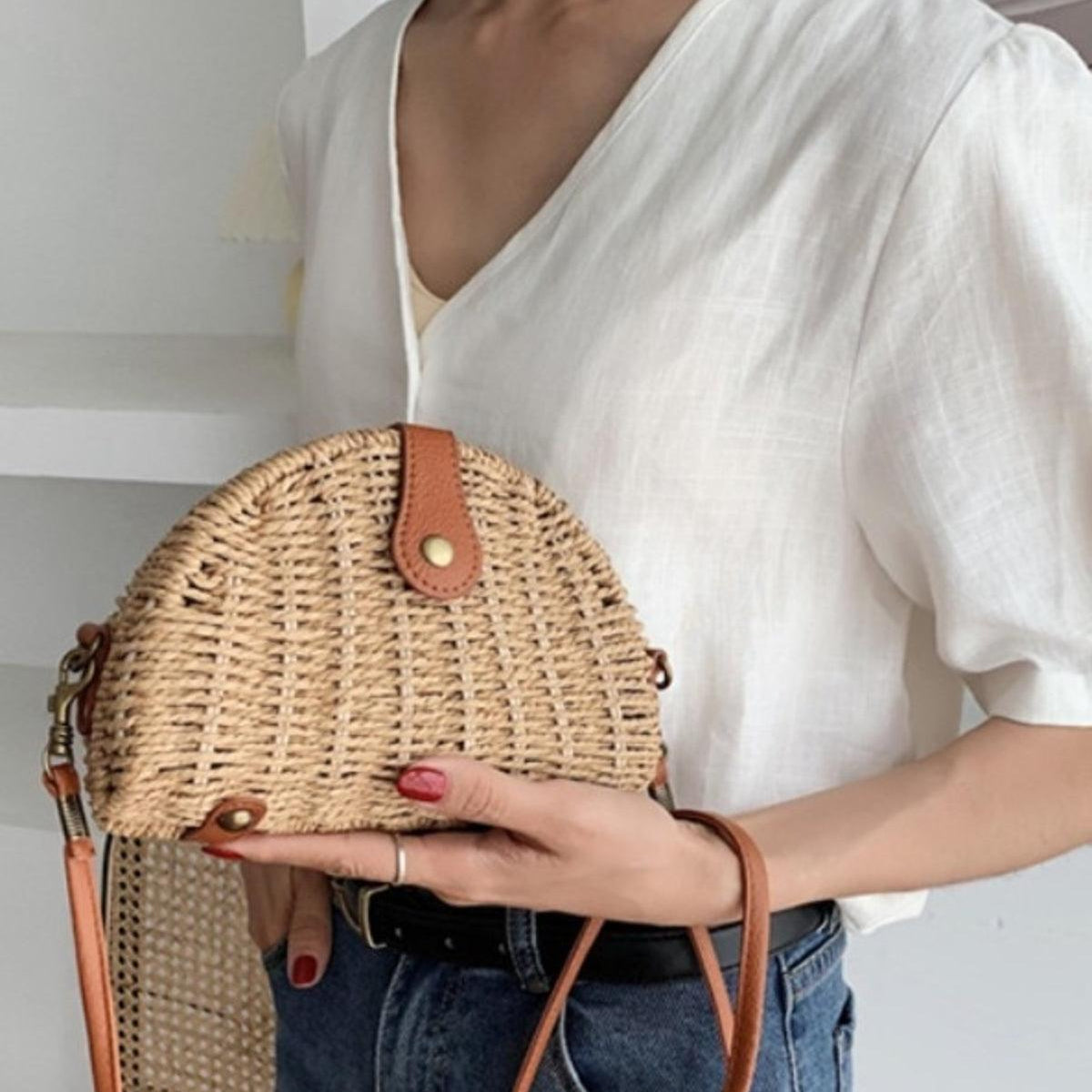 Wallets, Handbags & Accessories Casual Mini Oval Straw Crossbody Bag