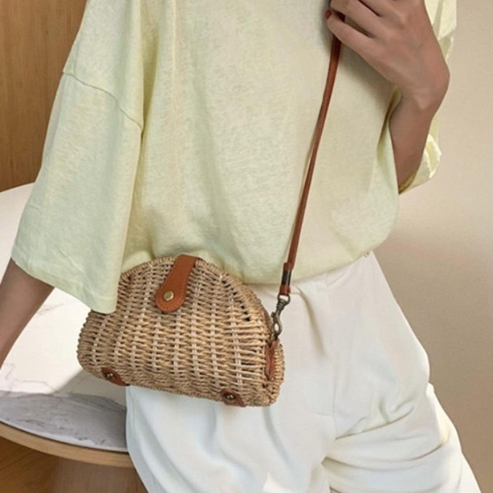 Wallets, Handbags & Accessories Casual Mini Oval Straw Crossbody Bag