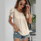 Trendsi casual pink Swiss dot top with short sleeves and textured design for a stylish look