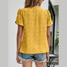 Trendsi casual pink Swiss dot top with textured design and short sleeves for a stylish look