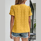 Trendsi casual pink Swiss dot top with textured design and short sleeves for a stylish look