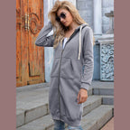 Trendsi casual travel hoodie in light grey with zipper and pockets, perfect for comfortable outings