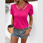Trendsi Women's Casual V-Neck Vacation Shirt in Pink with Stylish Crisscross Design