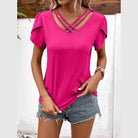 Trendsi Women's Casual V-Neck Vacation Shirt in Pink with Stylish Crisscross Detail