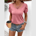 Trendsi women's casual v-neck vacation shirt in pink with stylish crisscross design
