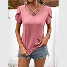 Trendsi Women's Casual V-Neck Vacation Shirt in Pink with Stylish Cross-Front Design