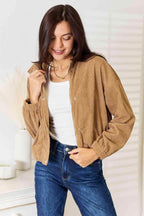 Trendsi Women's Casual Vacation Jacket in Tan with a relaxed fit and button closure