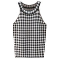 Trendsi Women's Casual Vacation Knitwear Tank Top in Black and White Checkered Pattern