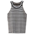 Trendsi Women's Casual Vacation Knitwear Tank Top in Black and White Checkered Pattern