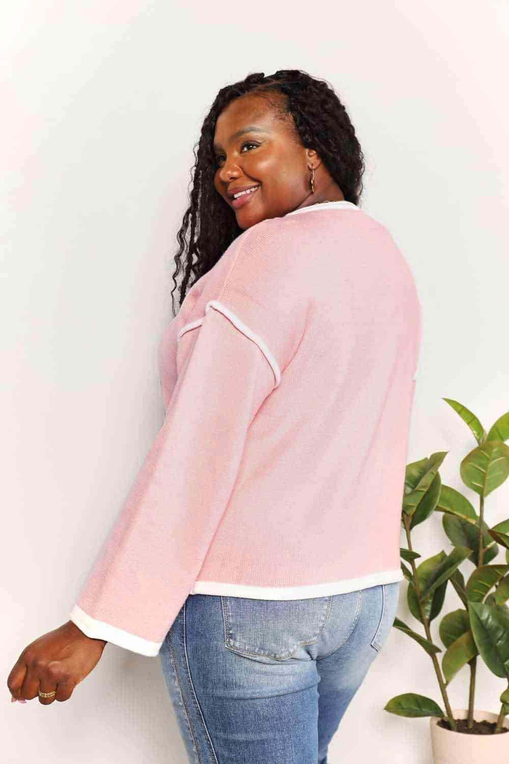 Trendsi Women's Casual Vacation Knitwear in Pink with Long Sleeves and a Relaxed Fit