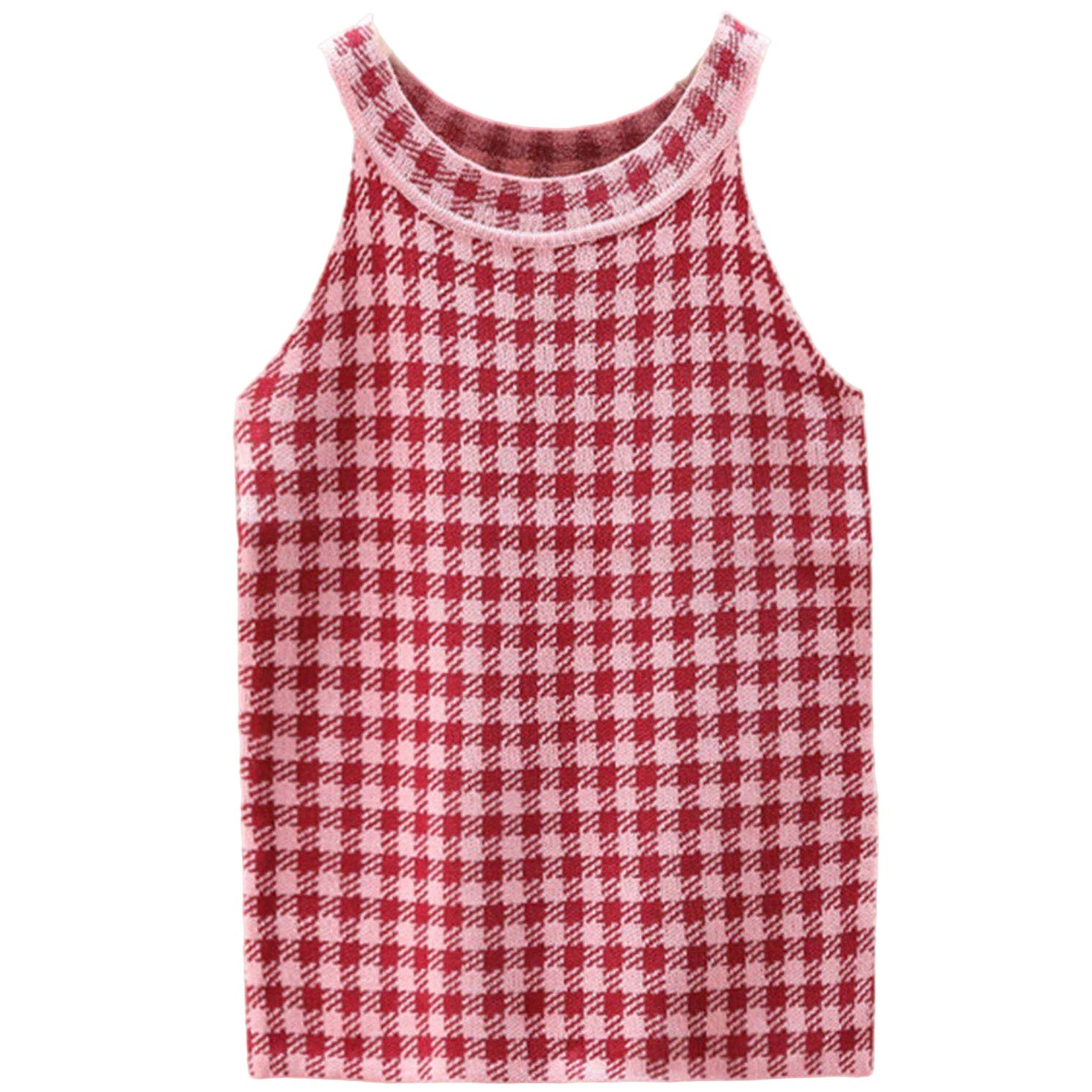 Trendsi Women's Casual Vacation Knitwear in Red and White Checkered Pattern for Summer Outings