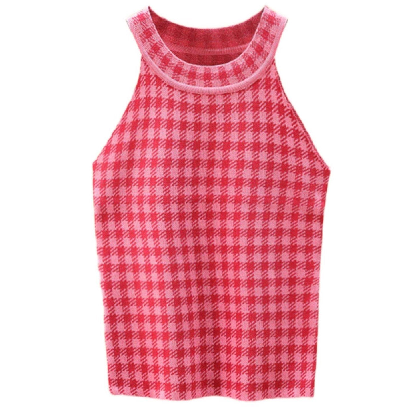 Trendsi Women's Casual Vacation Knitwear in Red Gingham Pattern for Summer Outings