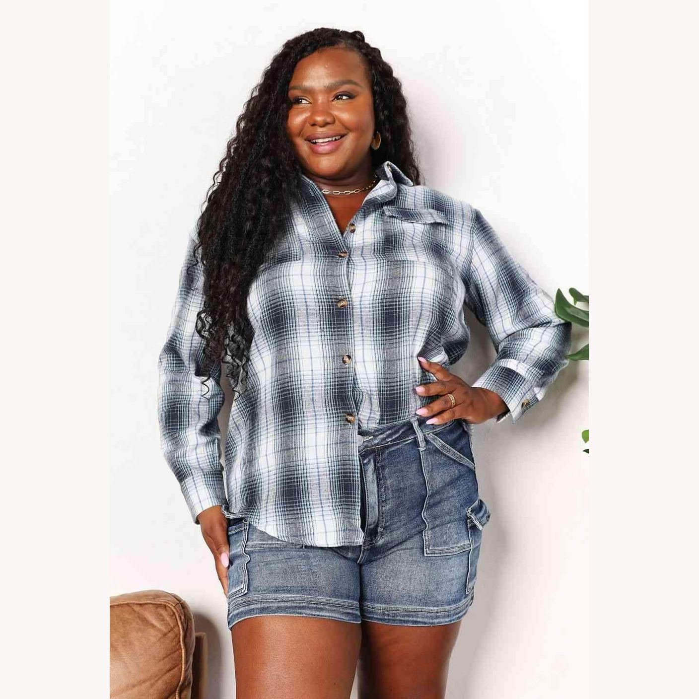 Trendsi Women's Casual Vacation Shirt in plaid pattern, perfect for summer outings and relaxed wear