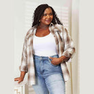 Trendsi Women's Casual Vacation Shirt in Brown Plaid, Perfect for Relaxed Summer Outfits