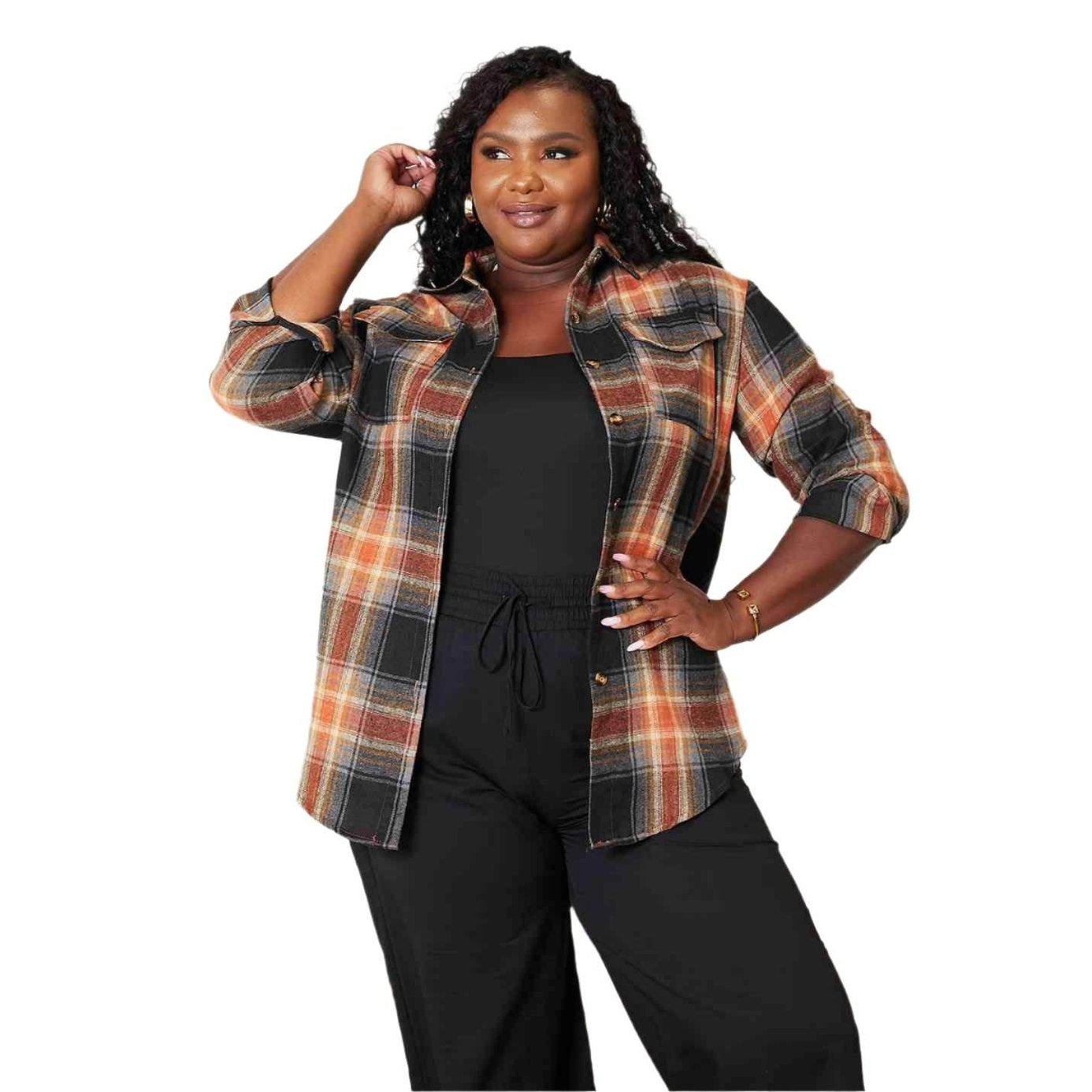 Trendsi women's casual vacation shirt in plaid pattern, perfect for relaxed summer outings.