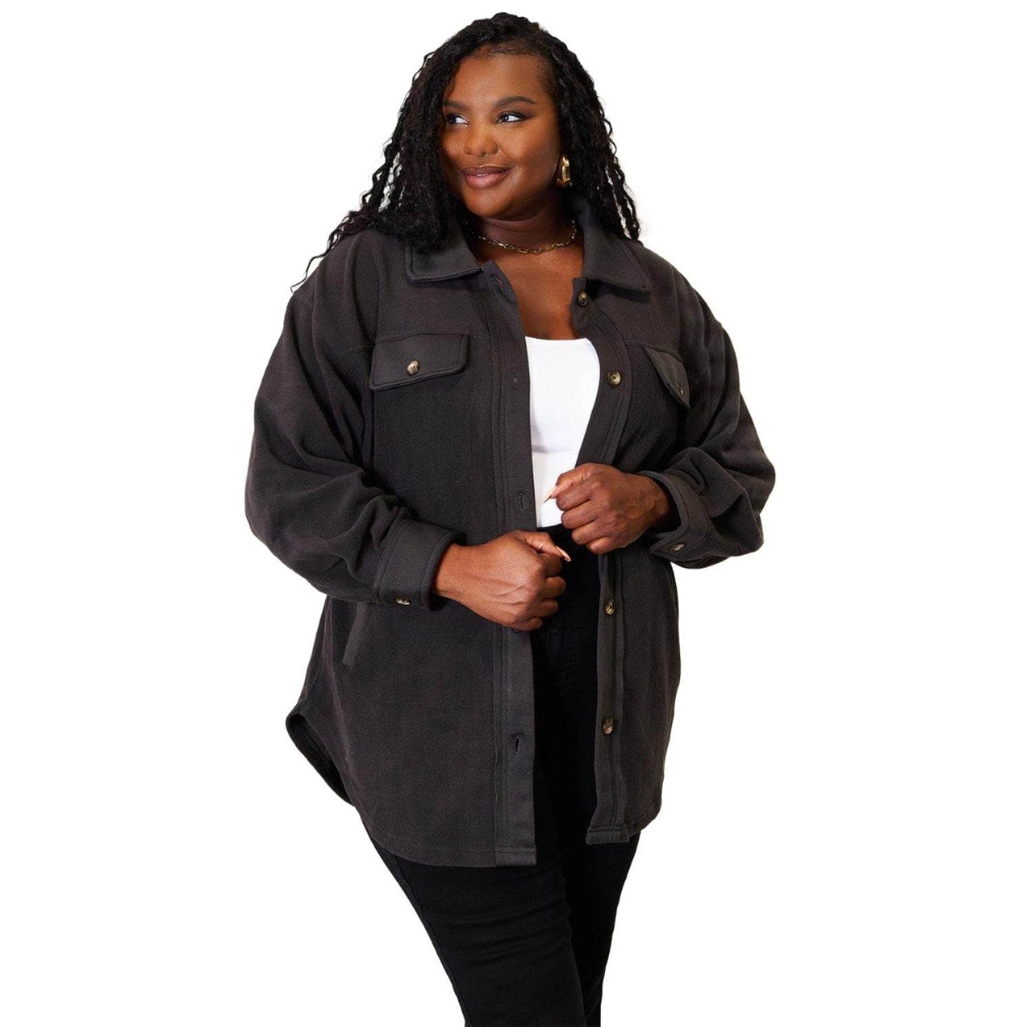 Heimish Cozy Girl Full Size Button Down Shacket - VacationGrabs