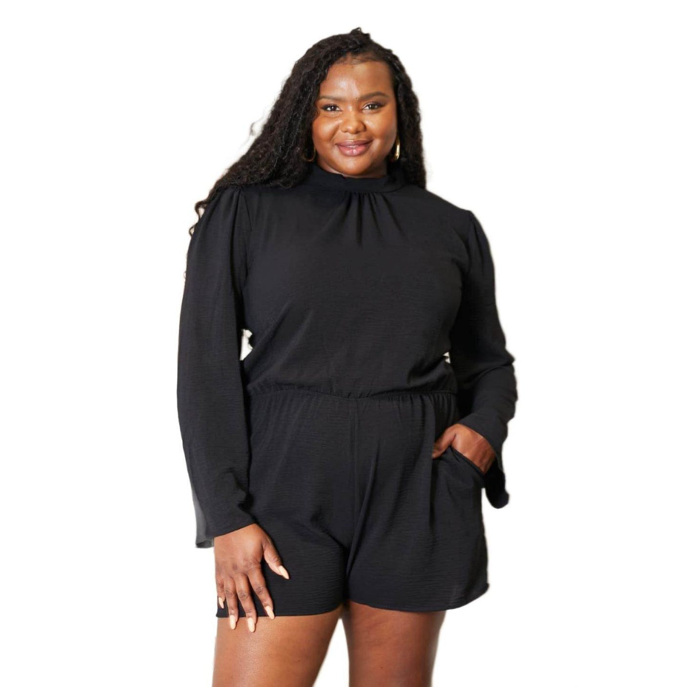 Culture Code Full Size Open Back Romper with Pockets - VacationGrabs