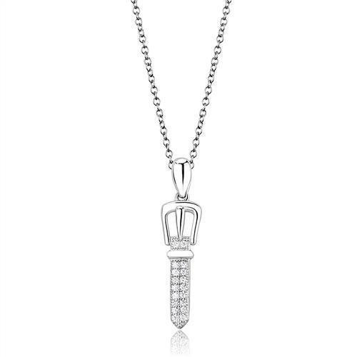 Women's Jewelry - Chain Pendants Chain Necklace Pendant 3W1381 - Rhodium 925 Sterling Silver Chain Pendant with AAA Grade CZ in Clear