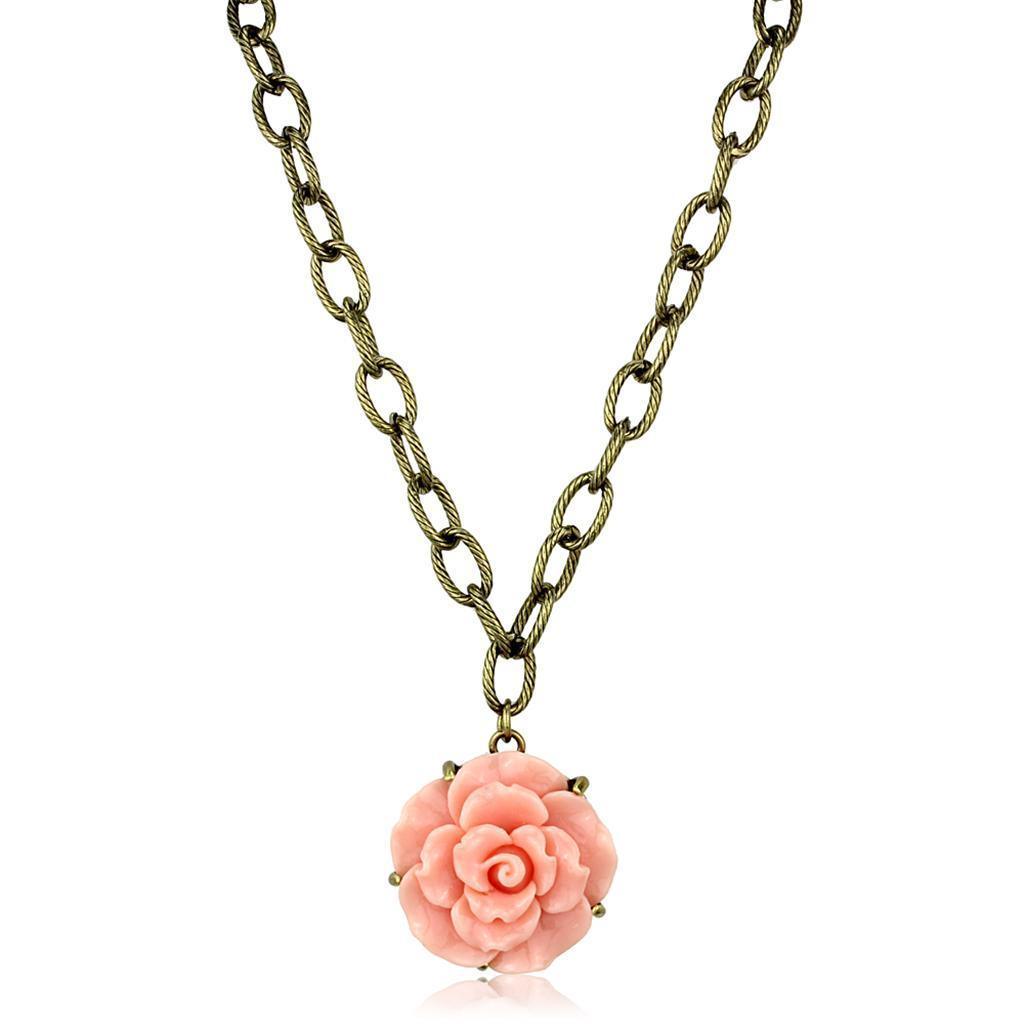 Women's Jewelry - Chain Pendants Chain Necklace Pendant LO3662 - Antique Copper Brass Necklace with Synthetic Synthetic Stone in Rose