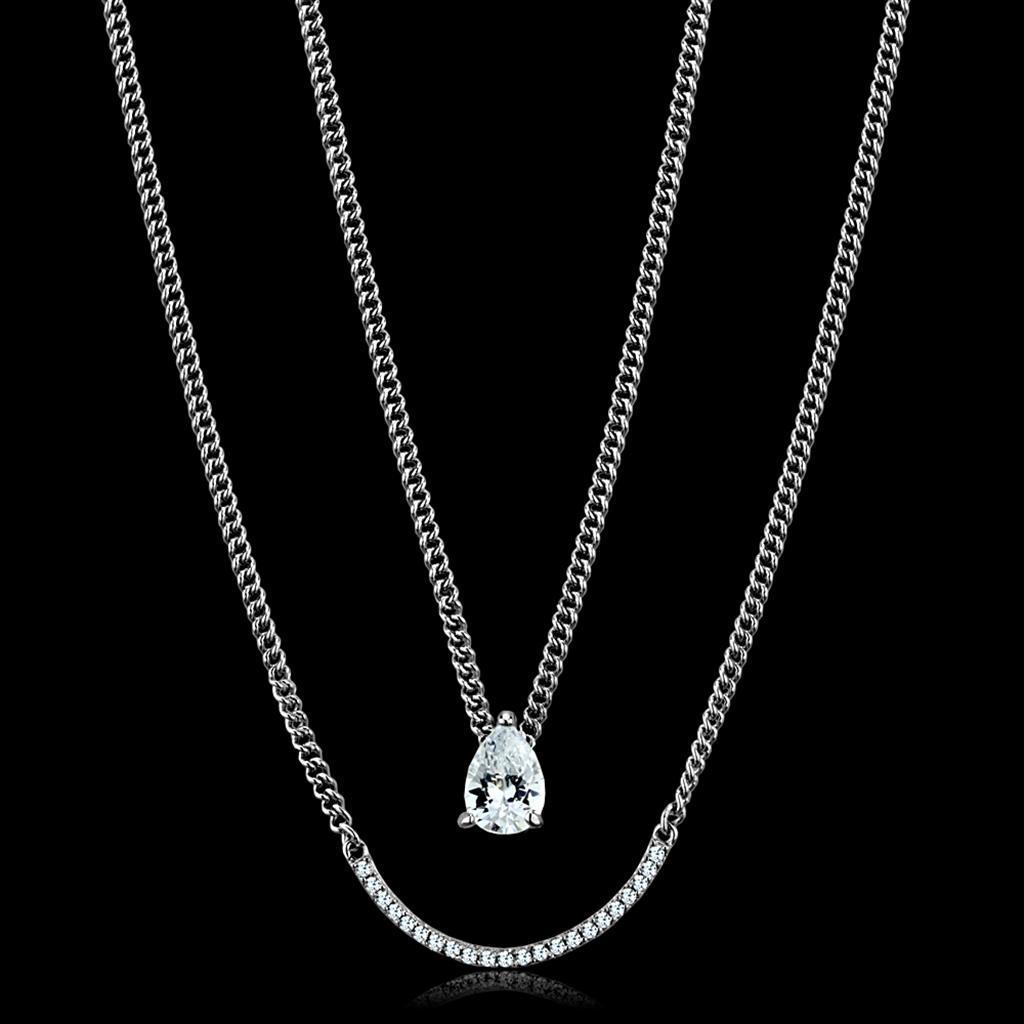 Women's Jewelry - Chain Pendants Chain Necklace Pendant TS514 - Rhodium 925 Sterling Silver Necklace with AAA Grade CZ in Clear
