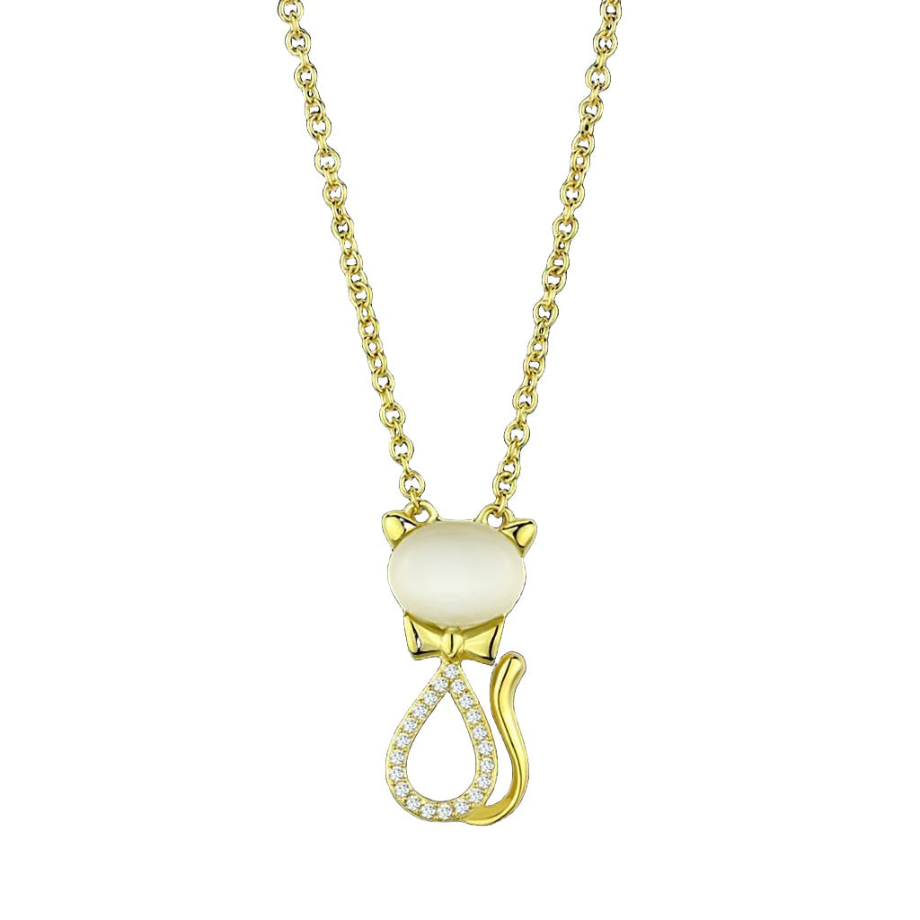 Women's Jewelry - Chain Pendants Chain Necklace Pendant Women's Chain - TS409 - Gold 925 Sterling Silver Chain Pendant with Synthetic Cat Eye in White