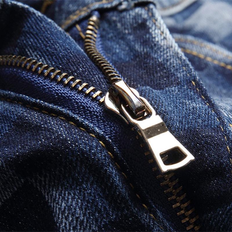 Men's Pants - Jeans Checker Plaid Printed Stretch Denim Jeans Streetwear For Men